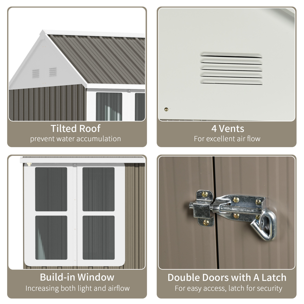 8x6ft Metal Garden Shed Outdoor Storage Shed w/ Doors Window, Grey