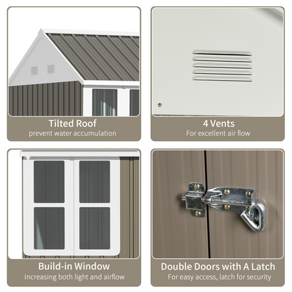 8 x 6ft Metal Garden Shed Grey