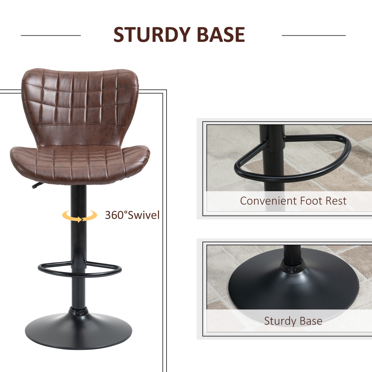 Adjustable Height Swivel Bar Chairs in PU Leather with Backrest