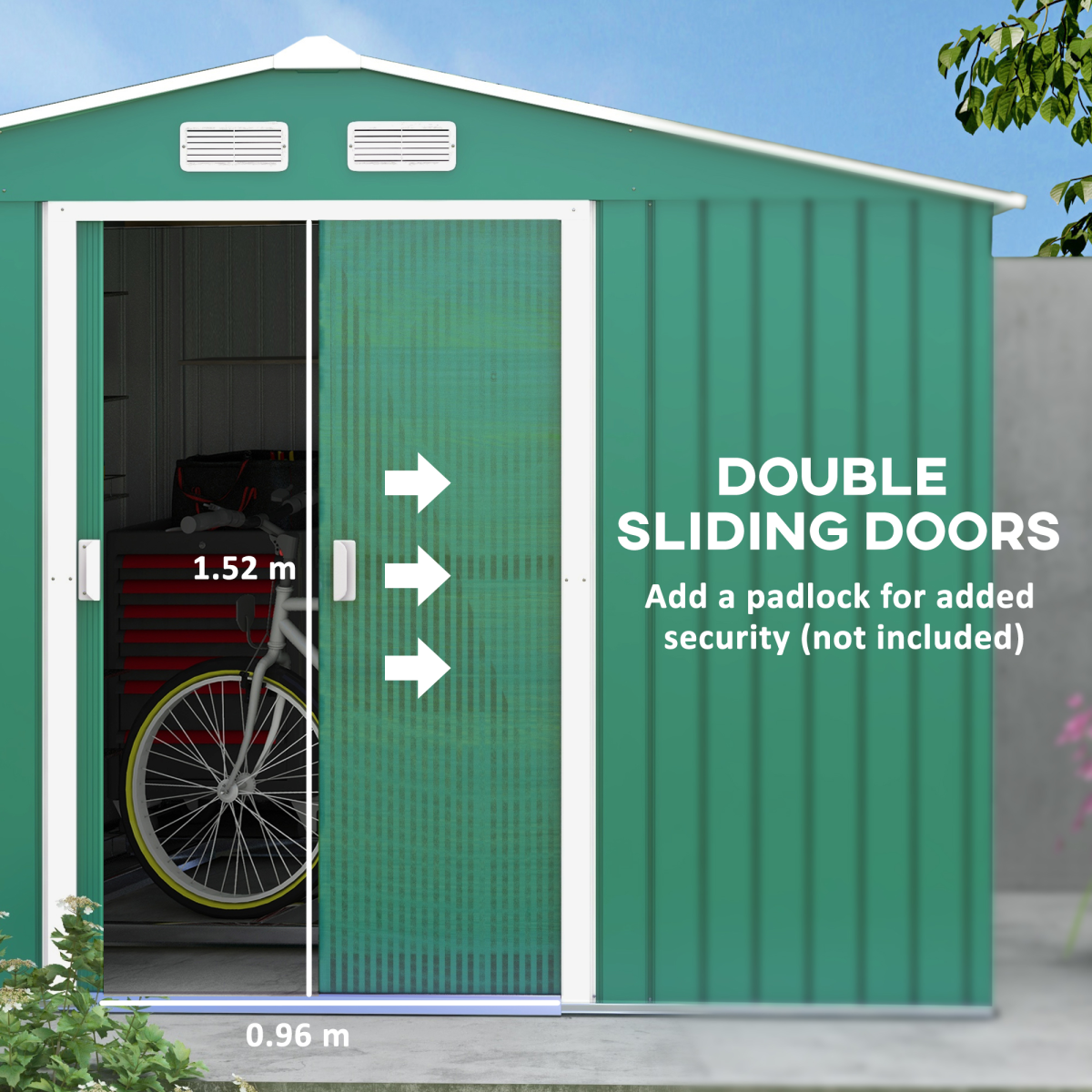 9 x 6 ft Green Metal Garden Storage Shed
