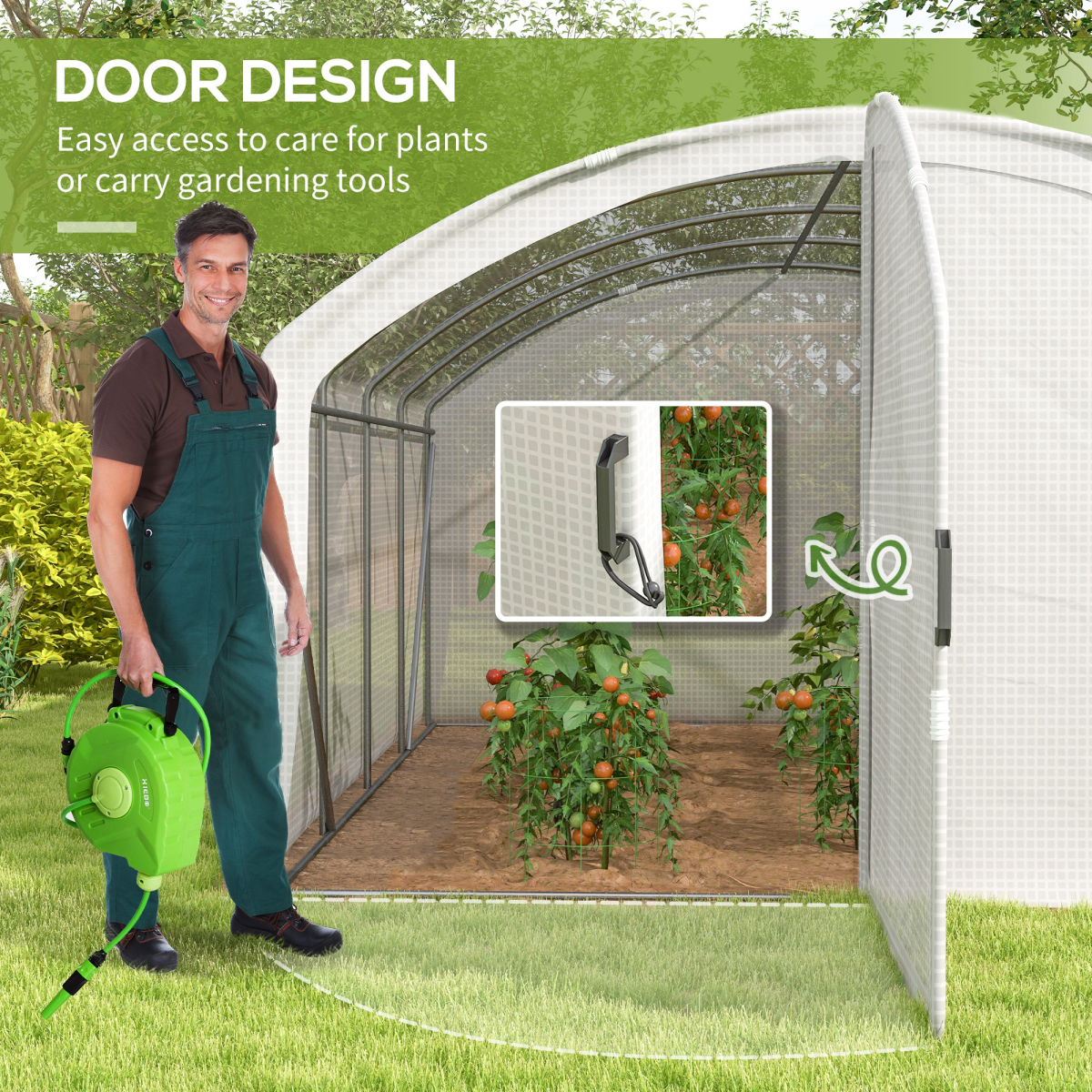 4 x 3 x 2m Polytunnel Greenhouse with Door, UV-resistant PE Cover