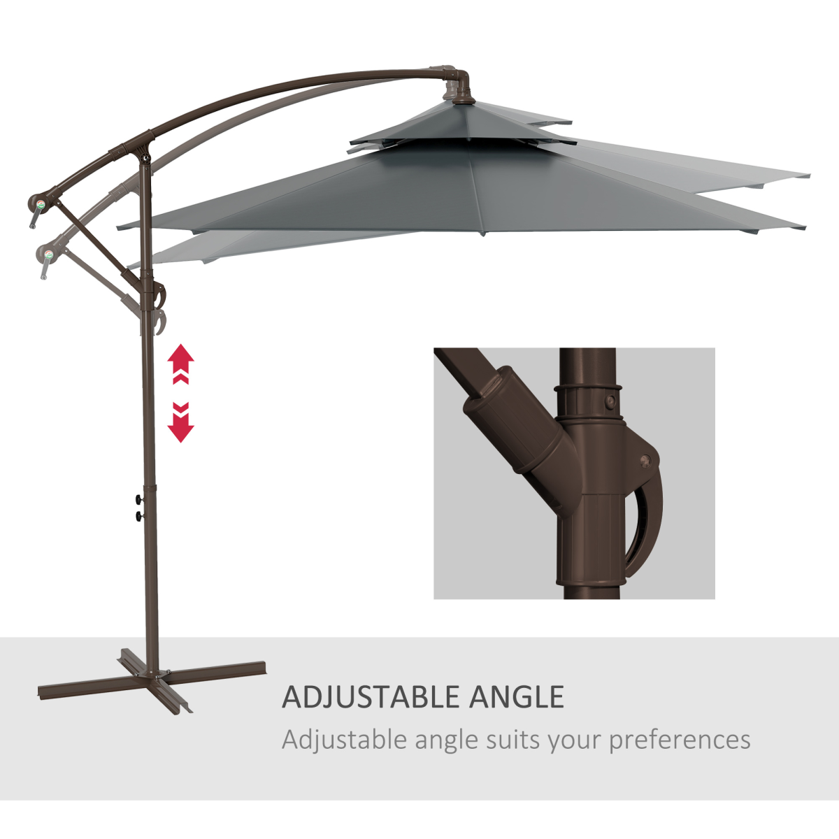 2.7m Garden Banana Parasol Cantilever Umbrella Handle, Dark Grey
