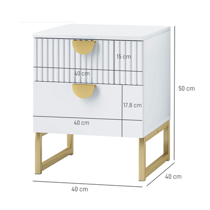 Bedside Table with 2 Drawers for Bedroom, Living Room, White