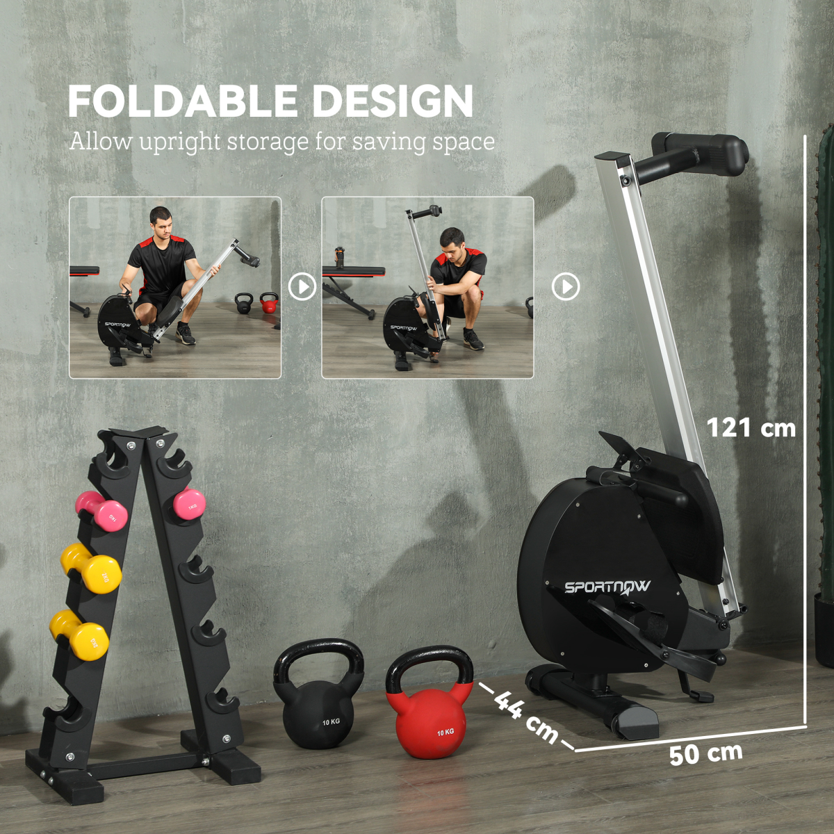 SPORTNOW Folding Magnetic Rowing Machine with Dual Aluminium Slide Rail
