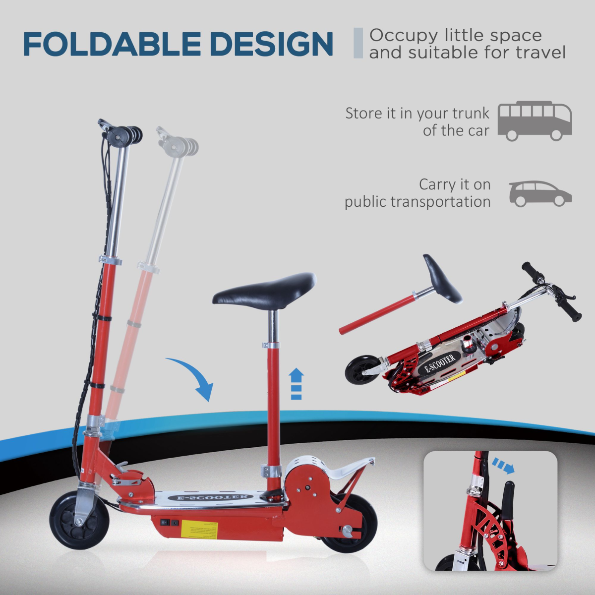 Teen Foldable Electric Scooter Battery 12V 120W w/ Brake Kickstand