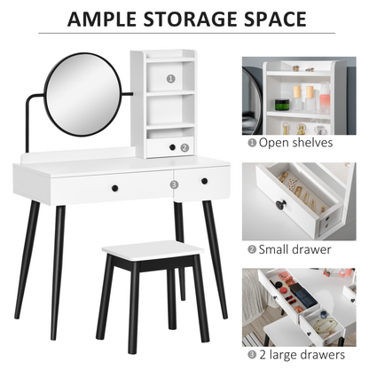 Dressing Table Set with Stool White 90 x 45 x 125.5cm