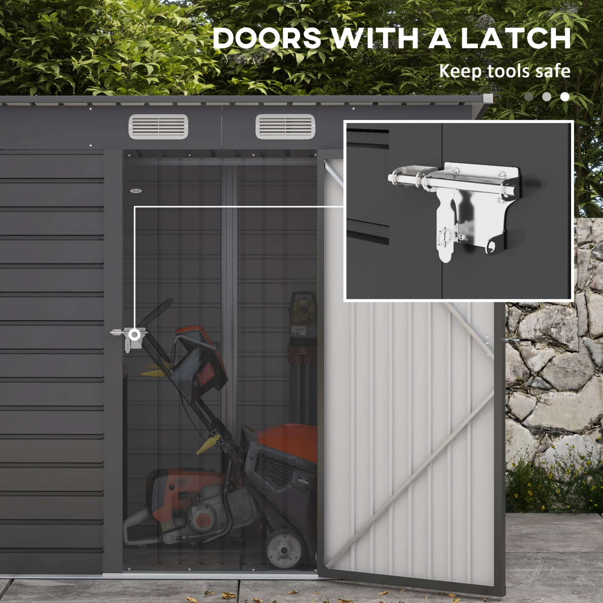 6.3 x 4.3FT Galvanised  Metal Garden Shed with Lockable Door, Grey