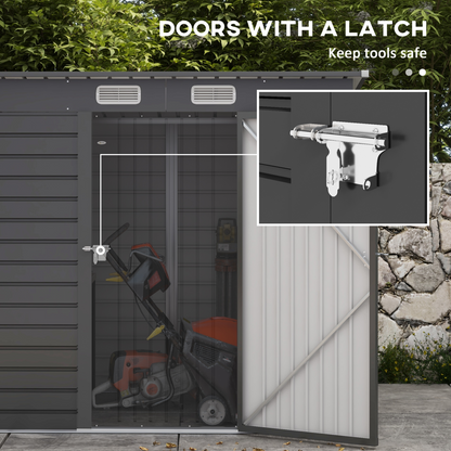 6.3 x 4.3FT Galvanised  Metal Garden Shed with Lockable Door, Grey