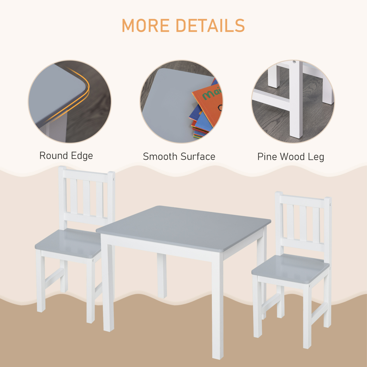 Kids Table and 2 Chairs Set 3 Pieces Toddler Multi-usage Desk Indoor