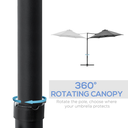 2.5M Garden Cantilever Parasol W/ 360 Rotation and Cross Base, Dark Grey