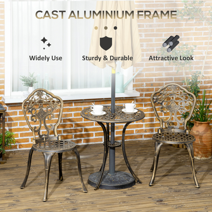 3-Piece Cast Aluminium Garden Bistro Set with Parasol Hole