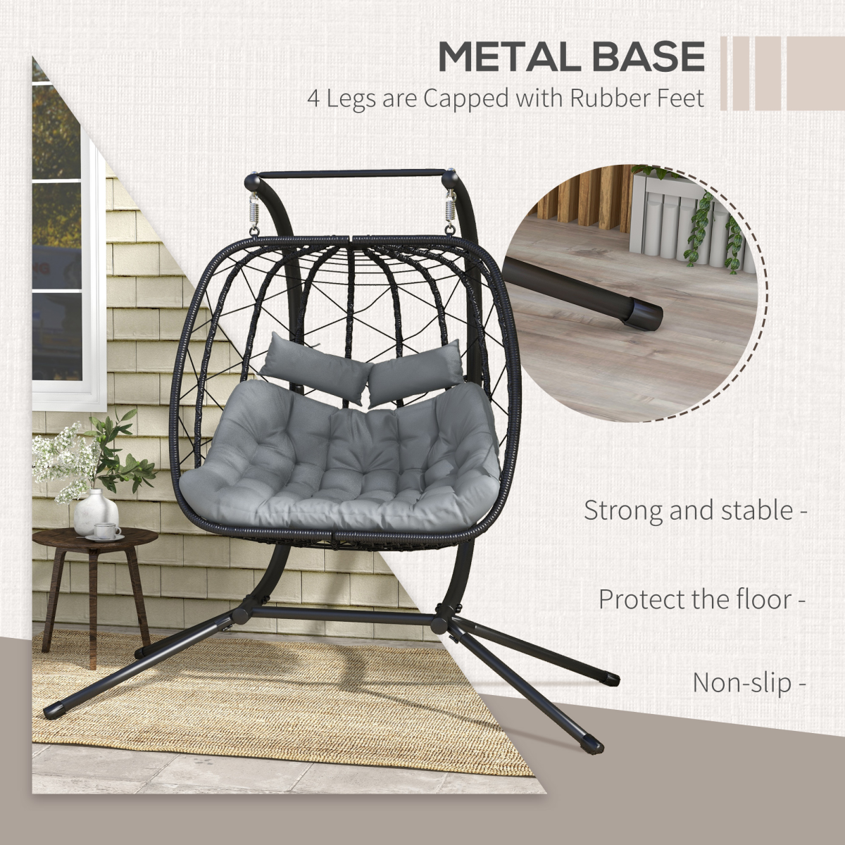 PE Hanging Swing Chair with Thick Cushion, Patio Hanging Chair, Black