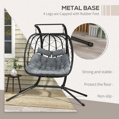 PE Hanging Swing Chair with Thick Cushion, Patio Hanging Chair, Black