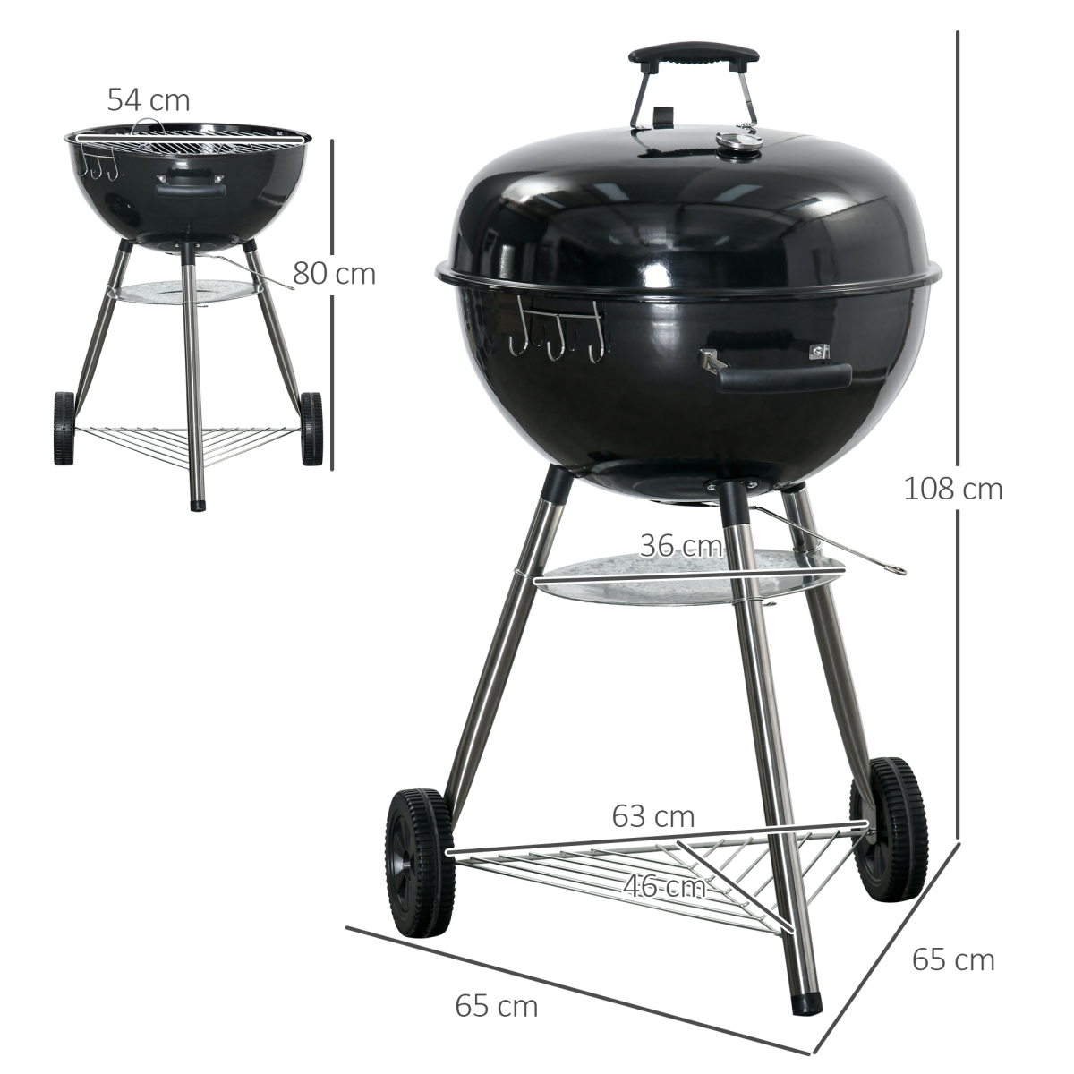 Portable Kettle Charcoal Grill BBQ Smoker w/ Cover, Lid, & Thermometer