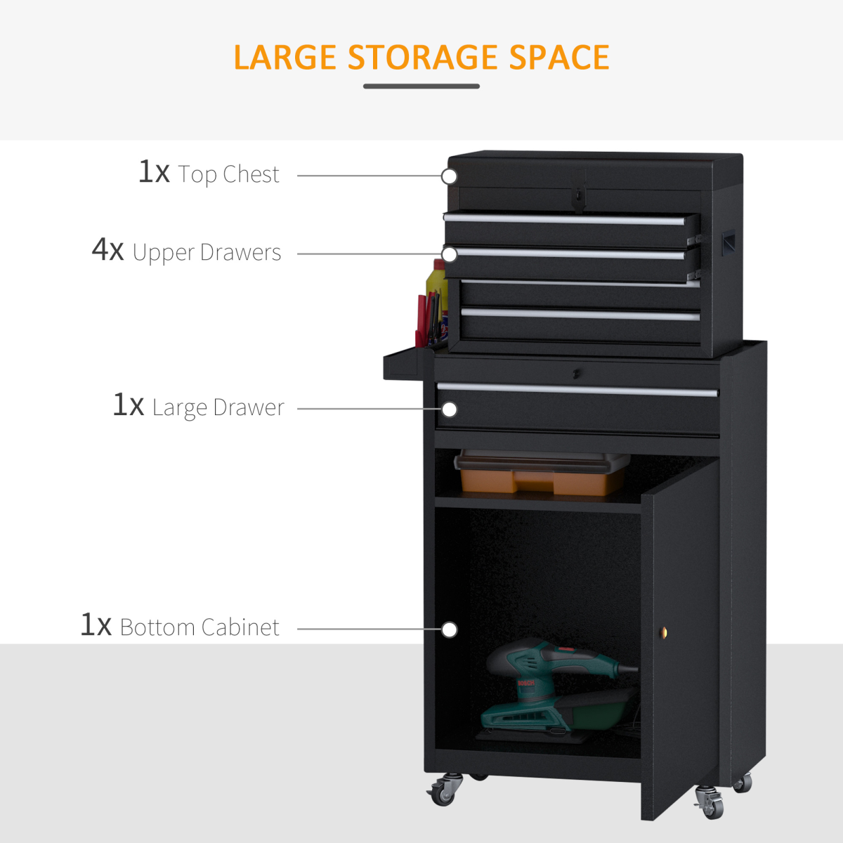 Steel 4-Drawer Duo-Door Rolling Tool Cabinet Tool Chest On Wheels Black