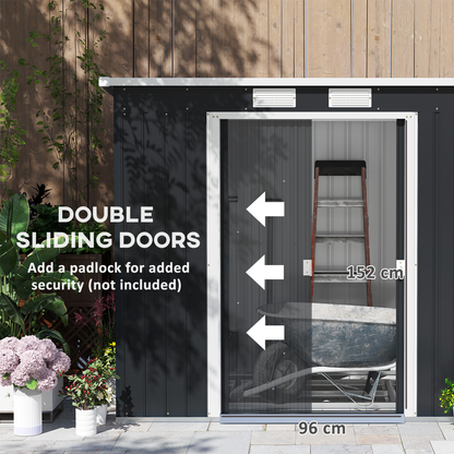 7 x 4ft Dark Grey Metal Garden Storage Shed with Double Doors and Foundation