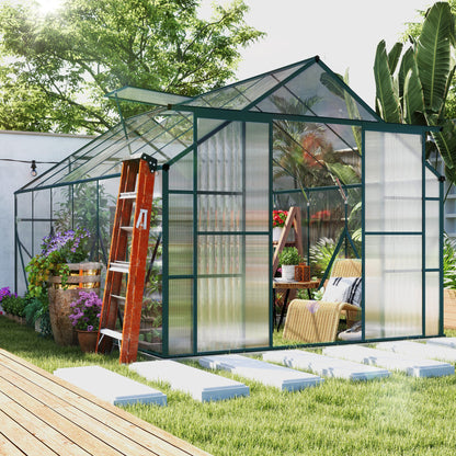 8x12ft Polycarbonate Walk-in Greenhouse Outdoor Double Sliding Door