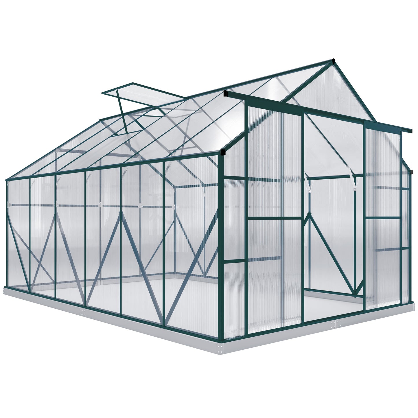 8x12ft Polycarbonate Walk-in Greenhouse Outdoor Double Sliding Door