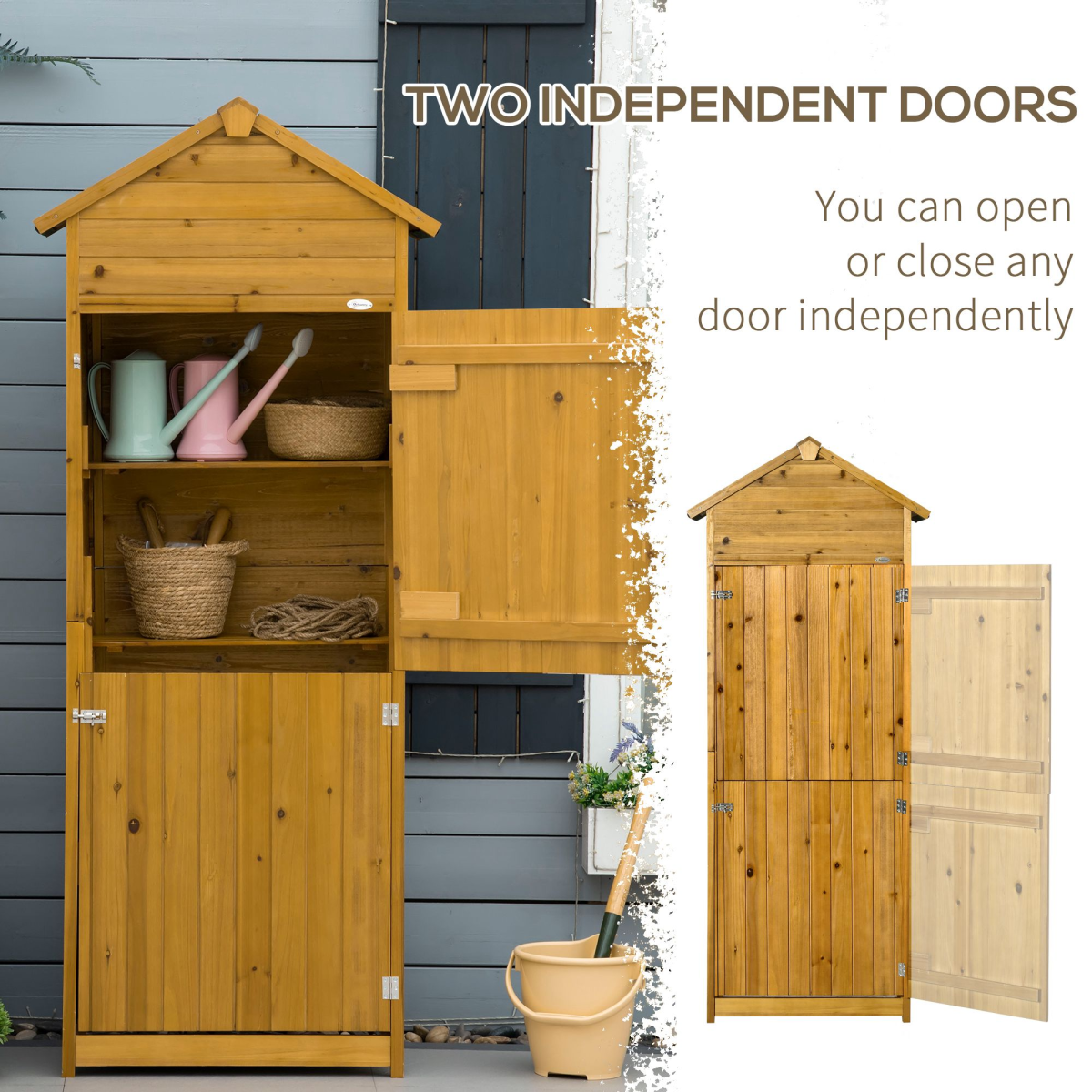 Wooden Garden Storage Shed Tool Cabinet with Lockable Doors – 191.5cm