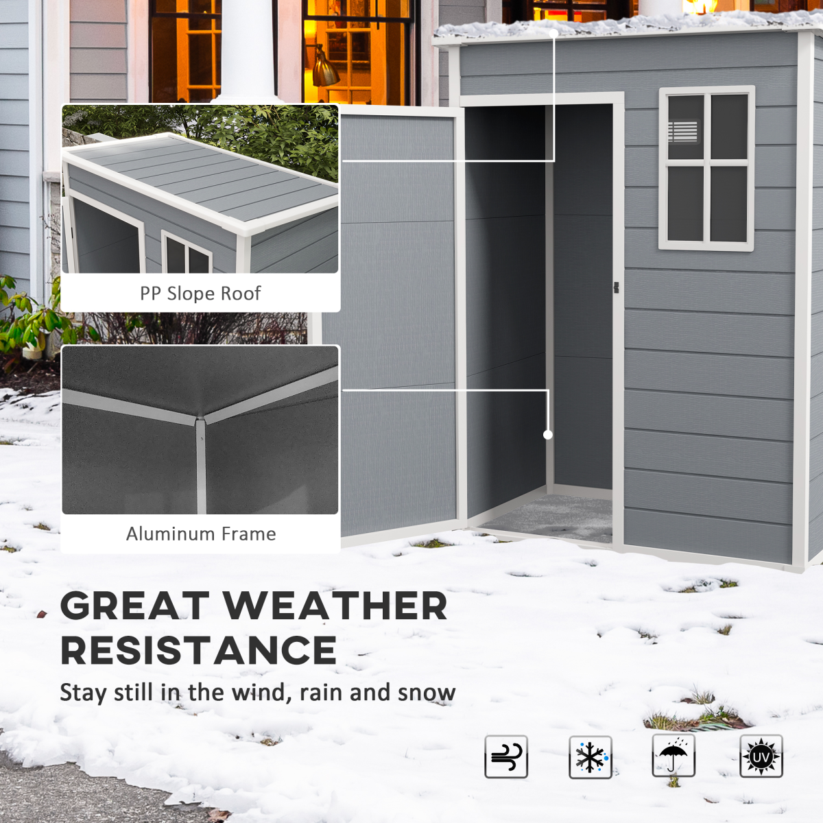 5 x 3 Garden Shed w/ Floor, Lockable Door, Window and Vent, Grey