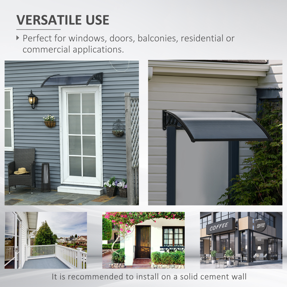 Door Canopy Awning Outdoor Window Rain Shelter Cover 100 x 75cm