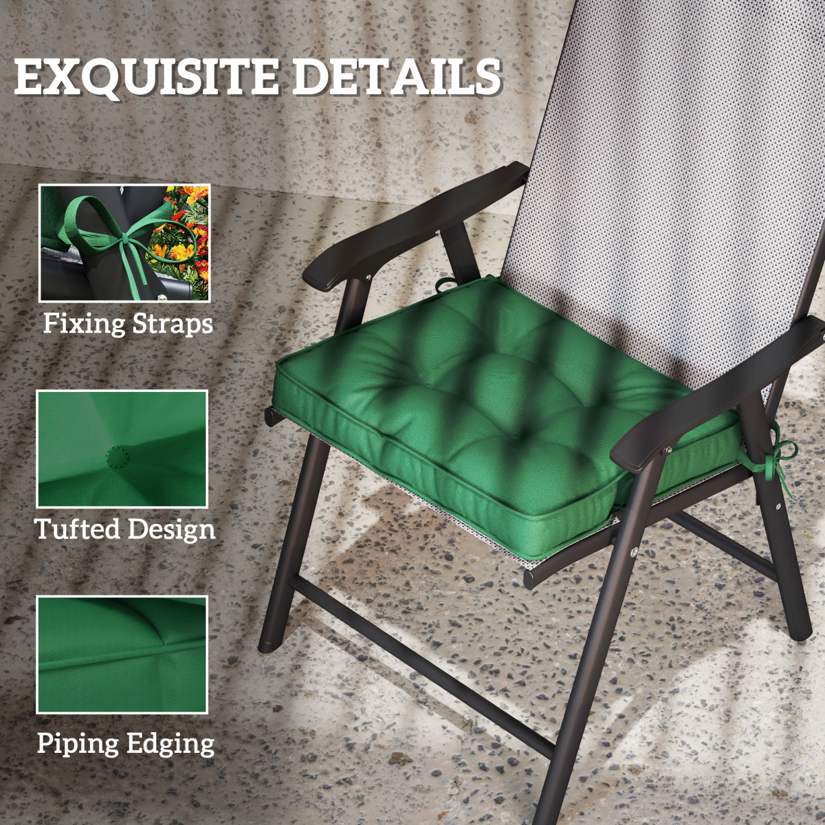 42 x 42cm Replacement Garden Seat Cushion Pad with Ties, Green