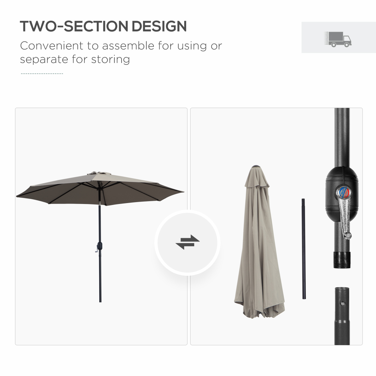 3m Parasol Patio Umbrella,Tilt and CrankLight Grey
