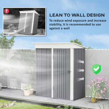 5 x 3ft Lean To Metal Garden Shed Grey