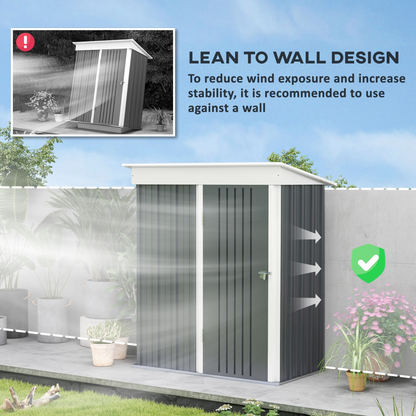 5 x 3ft Lean To Metal Garden Shed Dark Grey