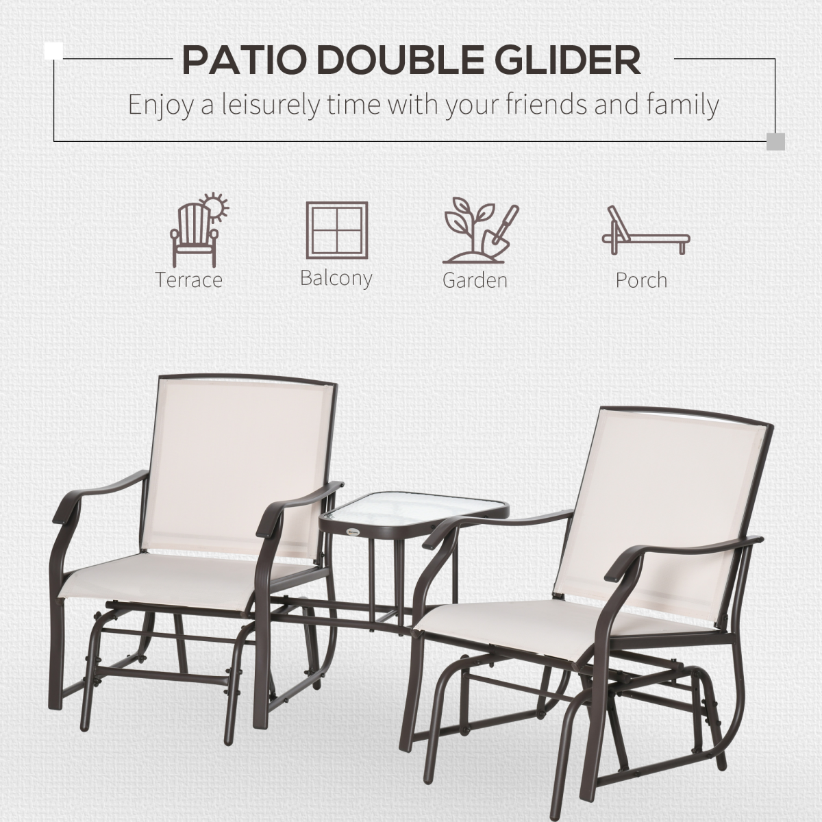 Double Glider Companion Rocking Chairs Loveseat Garden Table Beige