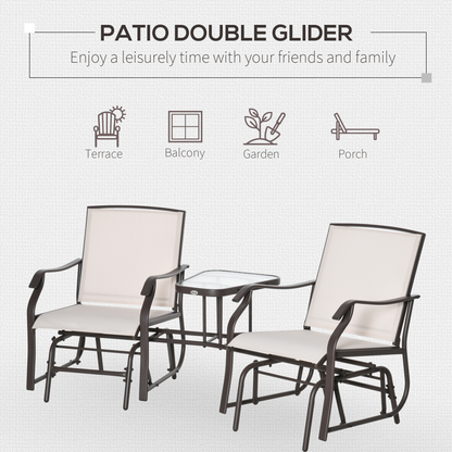 Double Glider Companion Rocking Chairs Loveseat Garden Table Beige