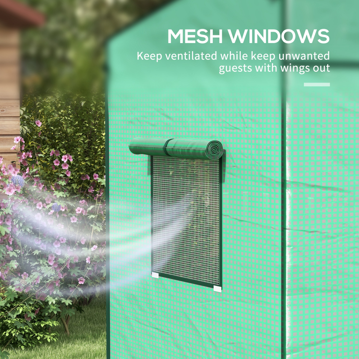 Walk-in Garden Green House with Large Roll-up Door and 2 Mesh Windows