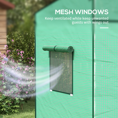 Walk-in Garden Green House with Large Roll-up Door and 2 Mesh Windows