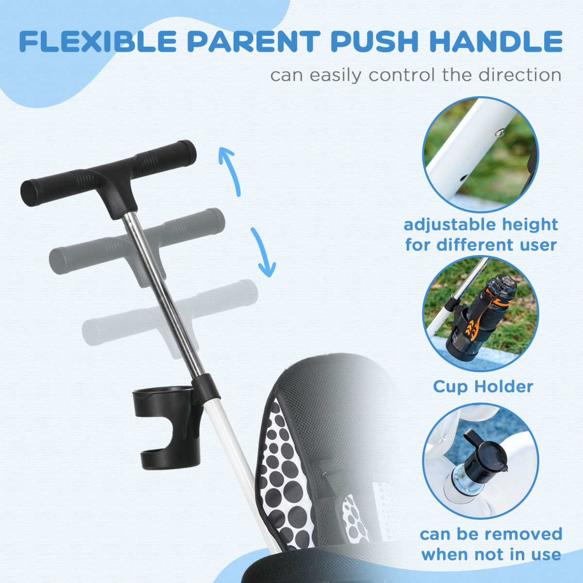 6 in 1 Kids Tricycle w/ Removable Handle for 1.5 year, White