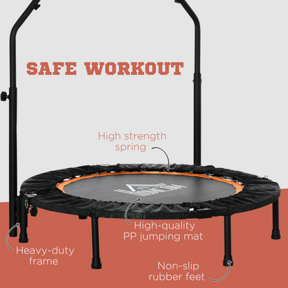 40" Foldable Mini Fitness Trampoline Rebounder Adjustable Foam Handle