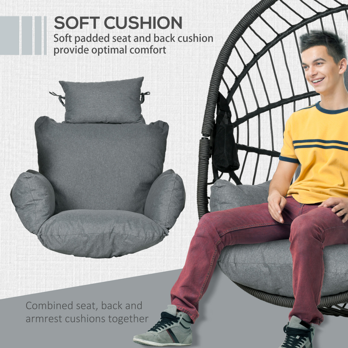 Hanging Swing Chair w/ Thick Cushion, Patio Hanging Chair, Grey