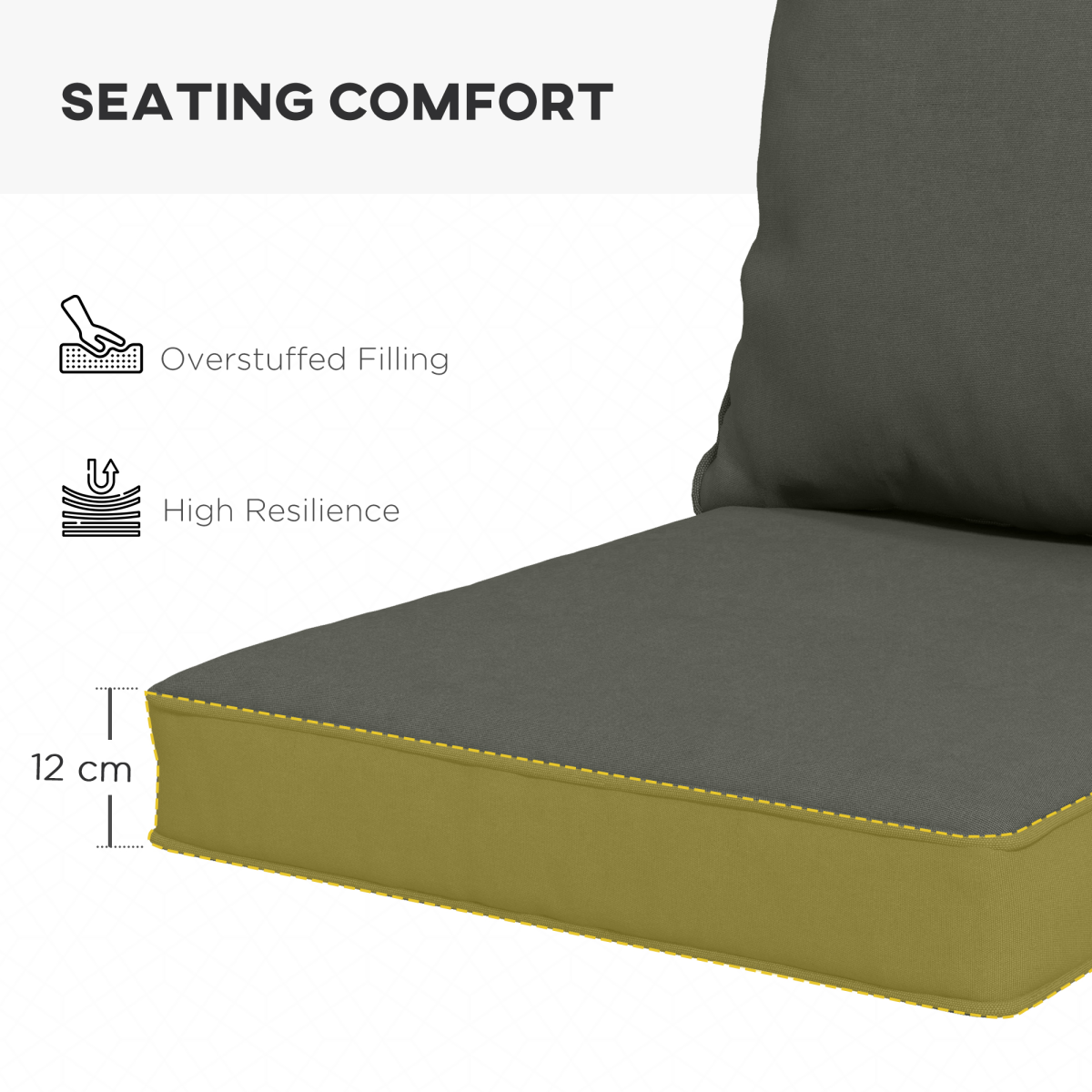 One-piece Outdoor Back and Seat Cushion for Garden, Charcoal Grey