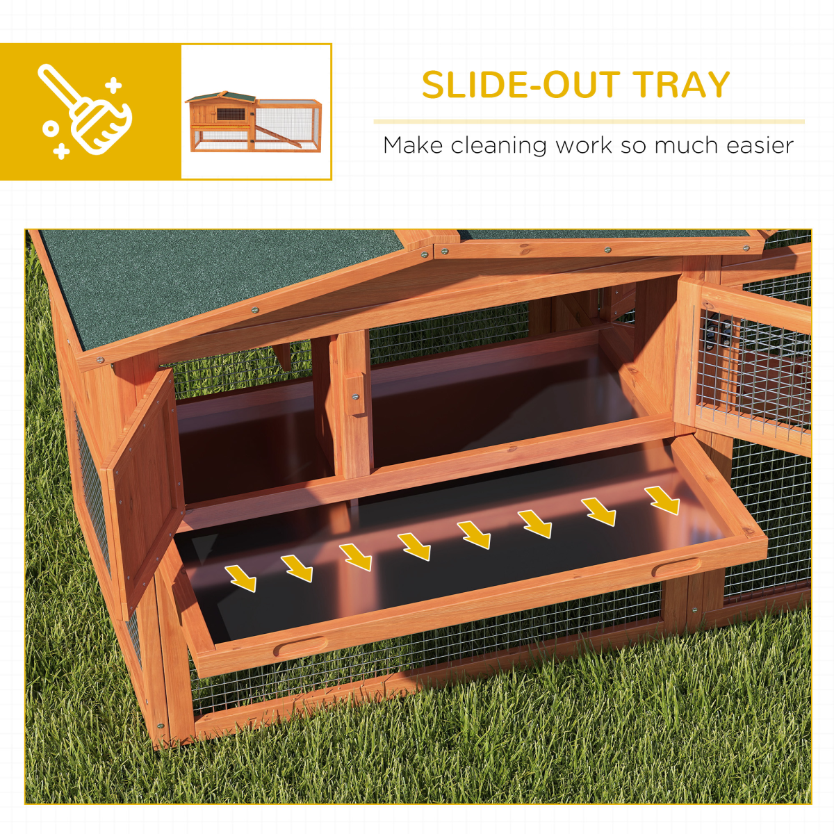 Rabbit Hutch and Run Outdoor Sliding Tray Hay Rack Ramp, 156x58x68 cm