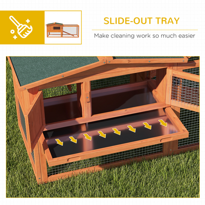 Rabbit Hutch and Run Outdoor Sliding Tray Hay Rack Ramp, 156x58x68 cm