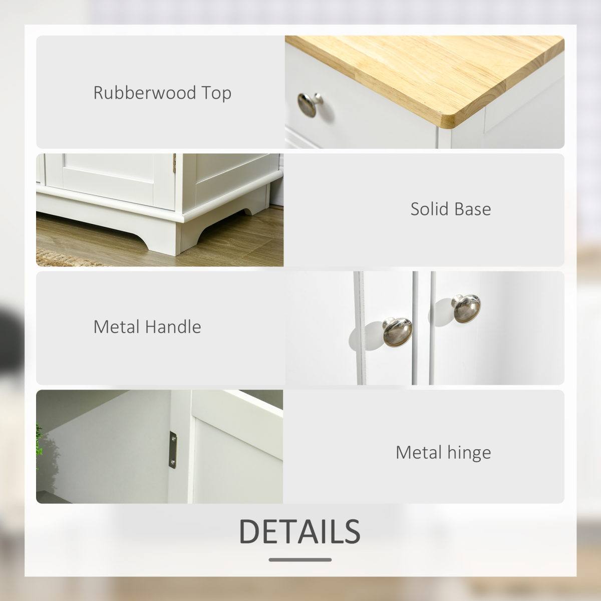 Sideboard with Rubberwood Top, Buffet Drawers and Adjustable Shelves