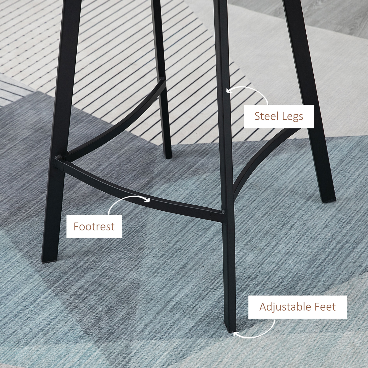 Industrial Bar Stools Set of 2, Bar Chairs with Steel Legs, Brown