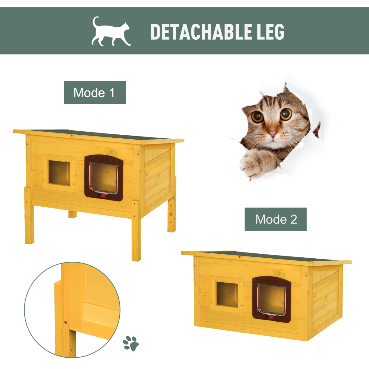 Wooden Cat House Pet Home Outdoor Waterproof Door Roof Shelter Garden