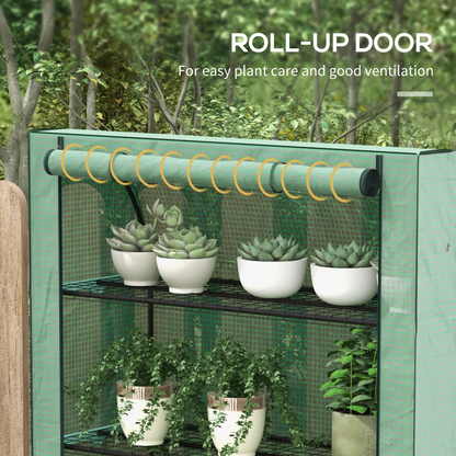 Mini Green House with 4 Tier Shelves, 170H x 120W x 50Dcm, Green