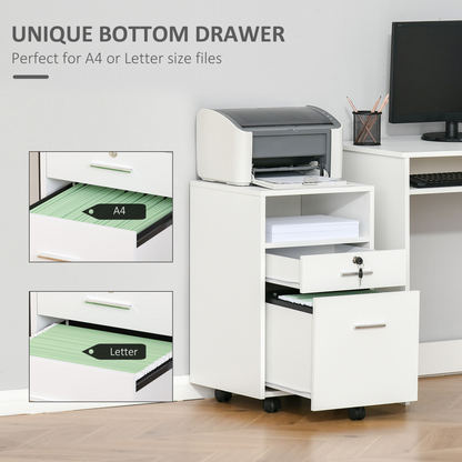 Mobile File Cabinet Lockable Documents Storage w/ 5 Wheels White