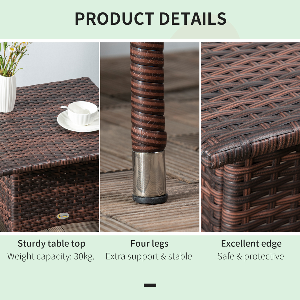 PE Rattan Outdoor Coffee Table, Easy Match Rattan Side Table, Brown