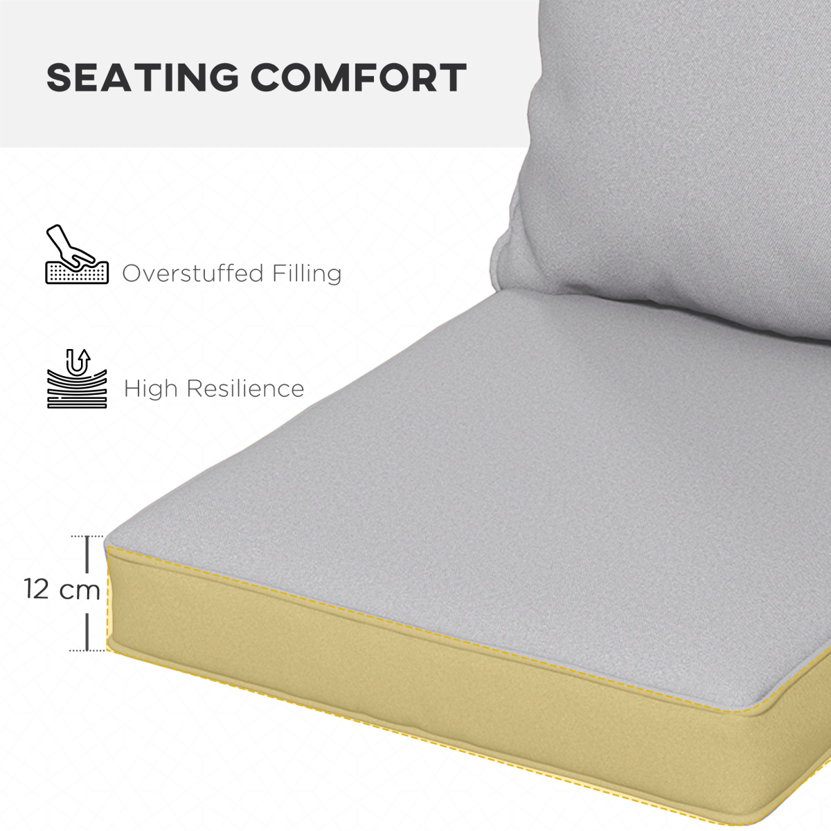 One-piece Outdoor Back and Seat Cushion for Garden, Light Grey