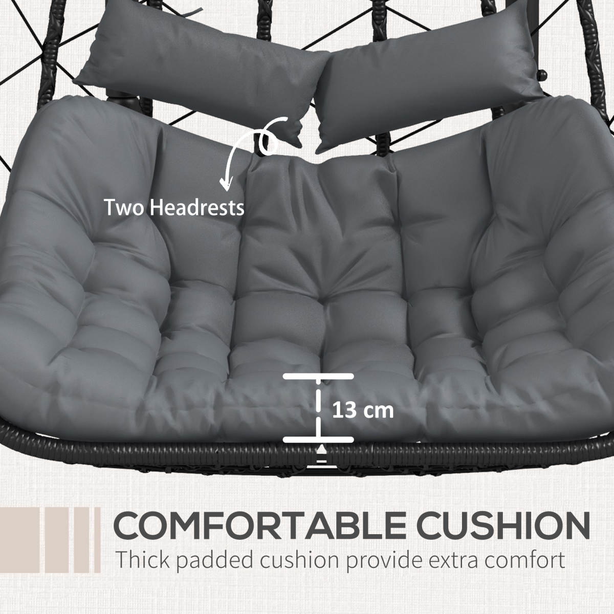 PE Hanging Swing Chair with Thick Cushion, Patio Hanging Chair, Black