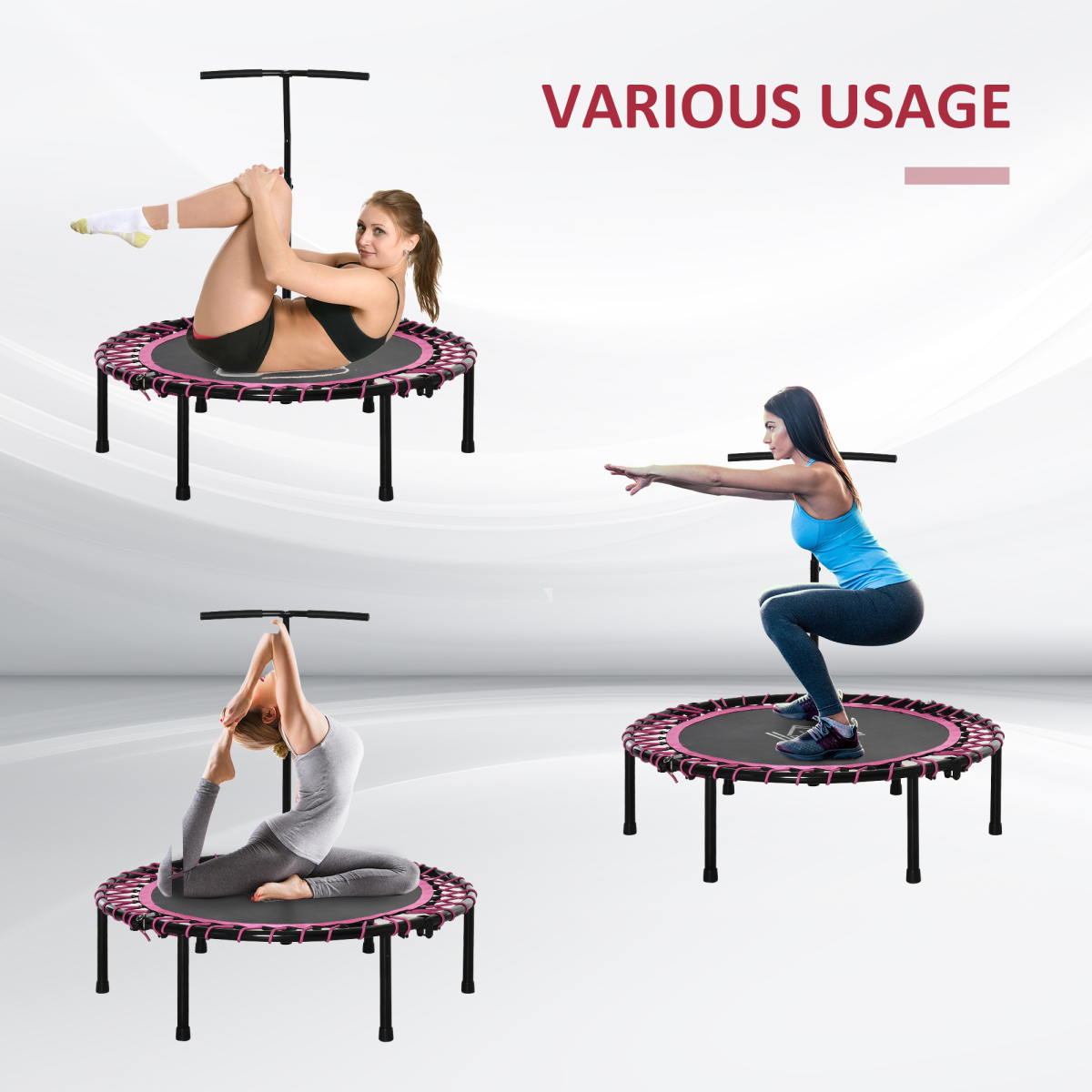 Trampoline Outdoor Bouncer Jumper Adjustable Handle Adult Kid Pink HOMCOM