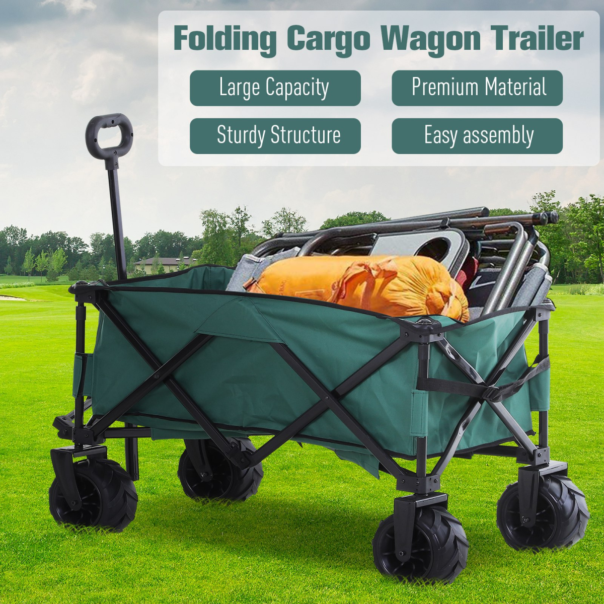 Outdoor Cart Folding Cargo Wagon Trailer Beach w/ Telescopic Handle