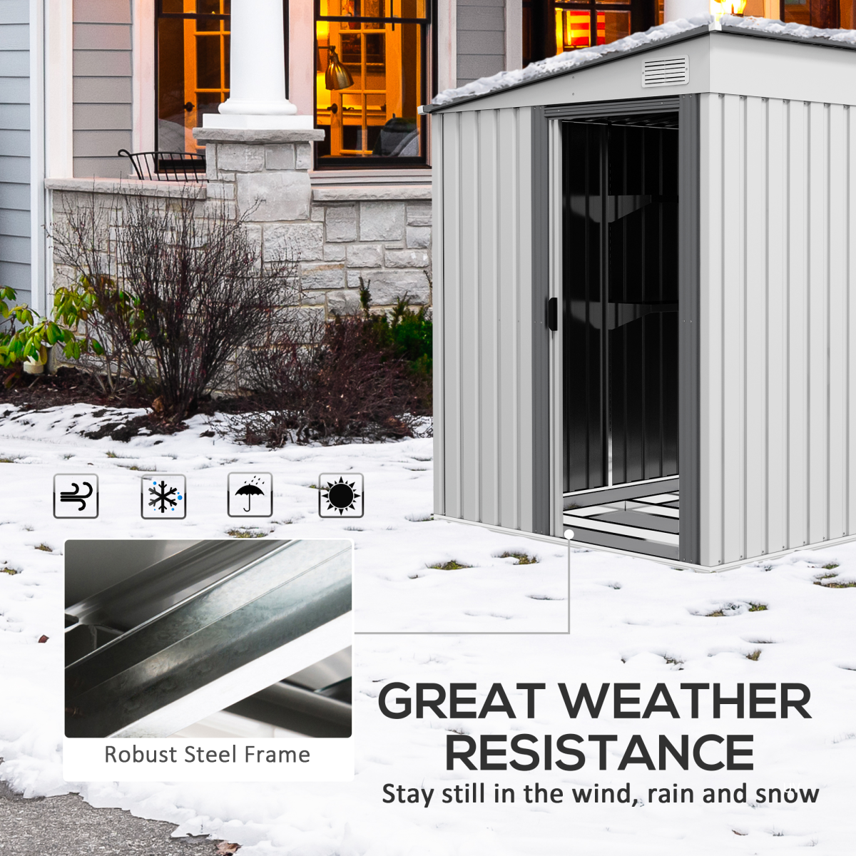 5 x 7FT Garden Shed with Foundation Lean to Metal Tool Shed White